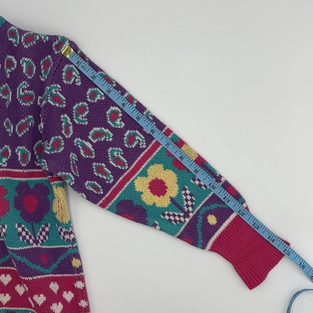 Vintage Gymboree Girls Purple Sweater Sz Medium 1994 Winter Floral Paisley Line